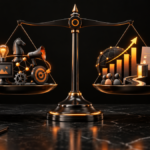 Balança comparando serviços de marketing e resultados comerciais