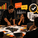 Equipe analisa dados, diálogo e checagem de fatos em uma estratégia de comunicação política responsável